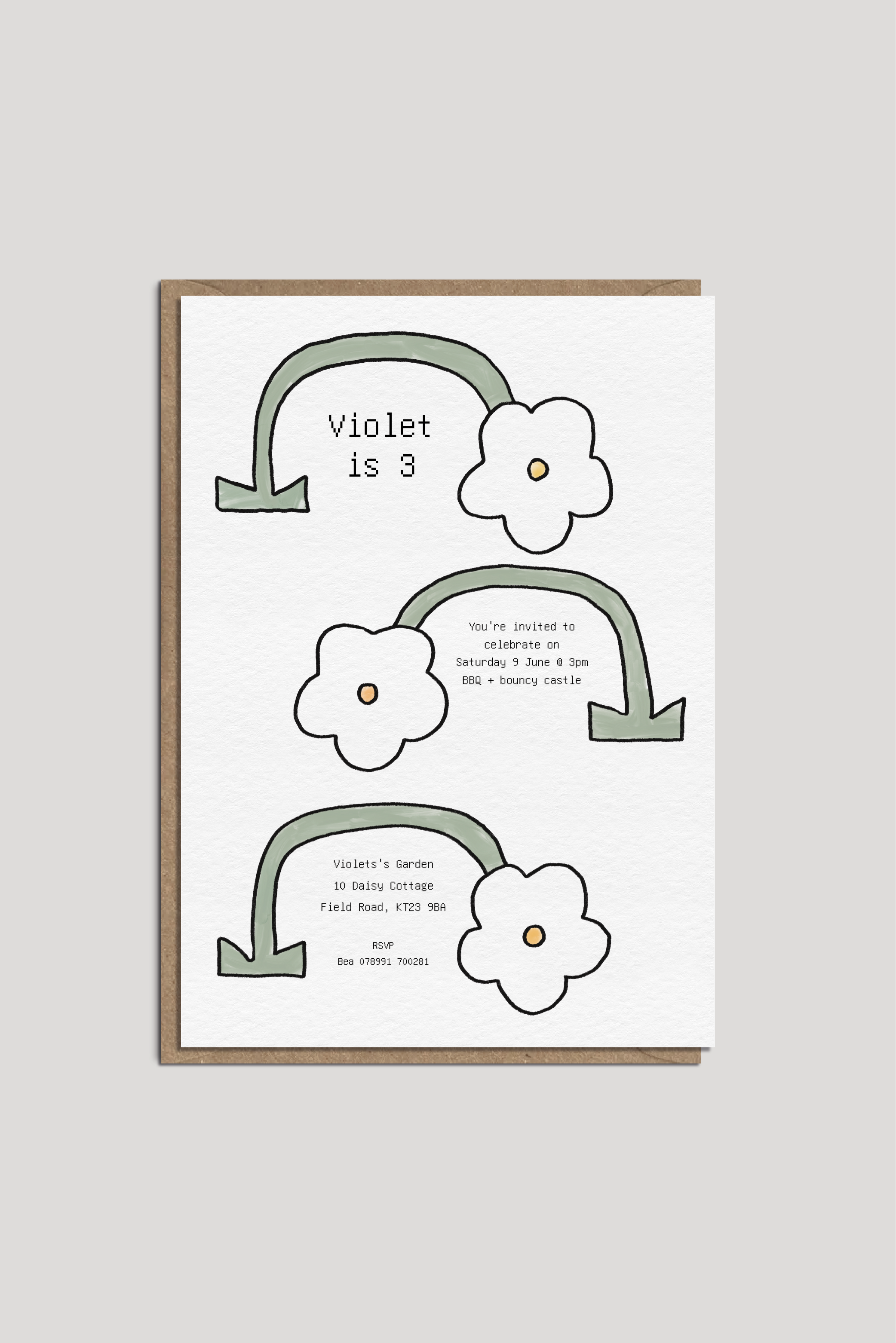 Violet's Flower Party Invites — Printed