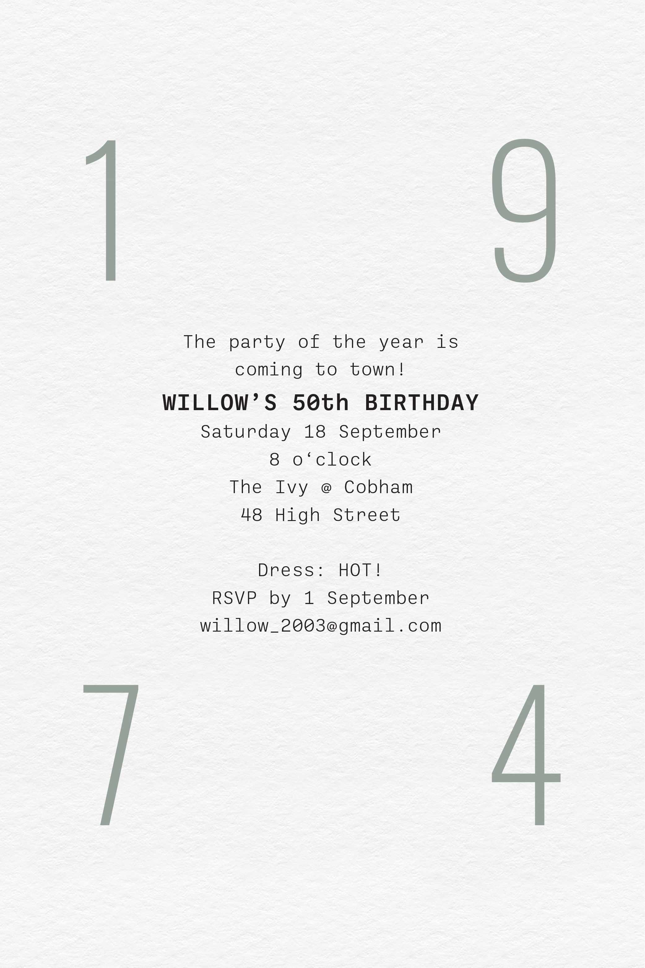 Willow's Big Date Party Invites — Printed