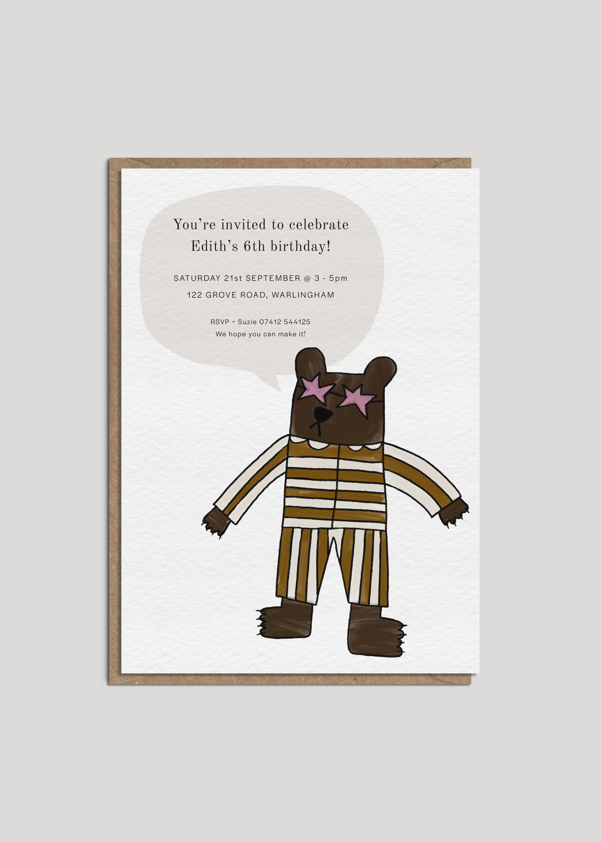 Edith's Beary Fun Party Invites — Printed