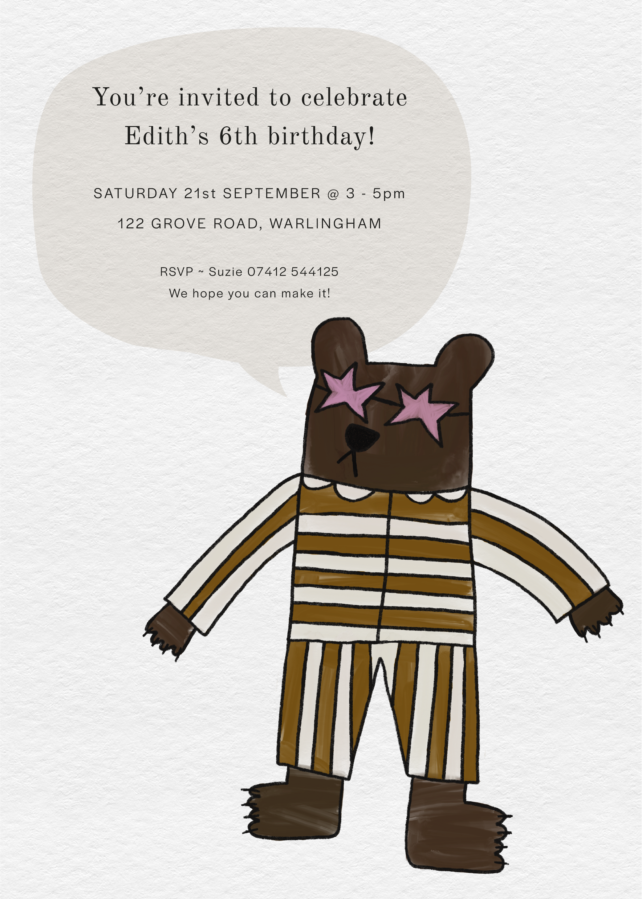 Edith's Beary Fun Invite — Printed
