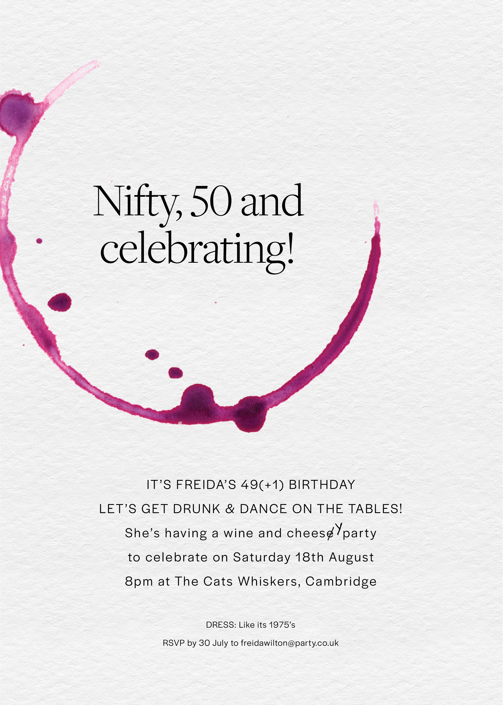 Freida's Fine Wine Invite — Printed