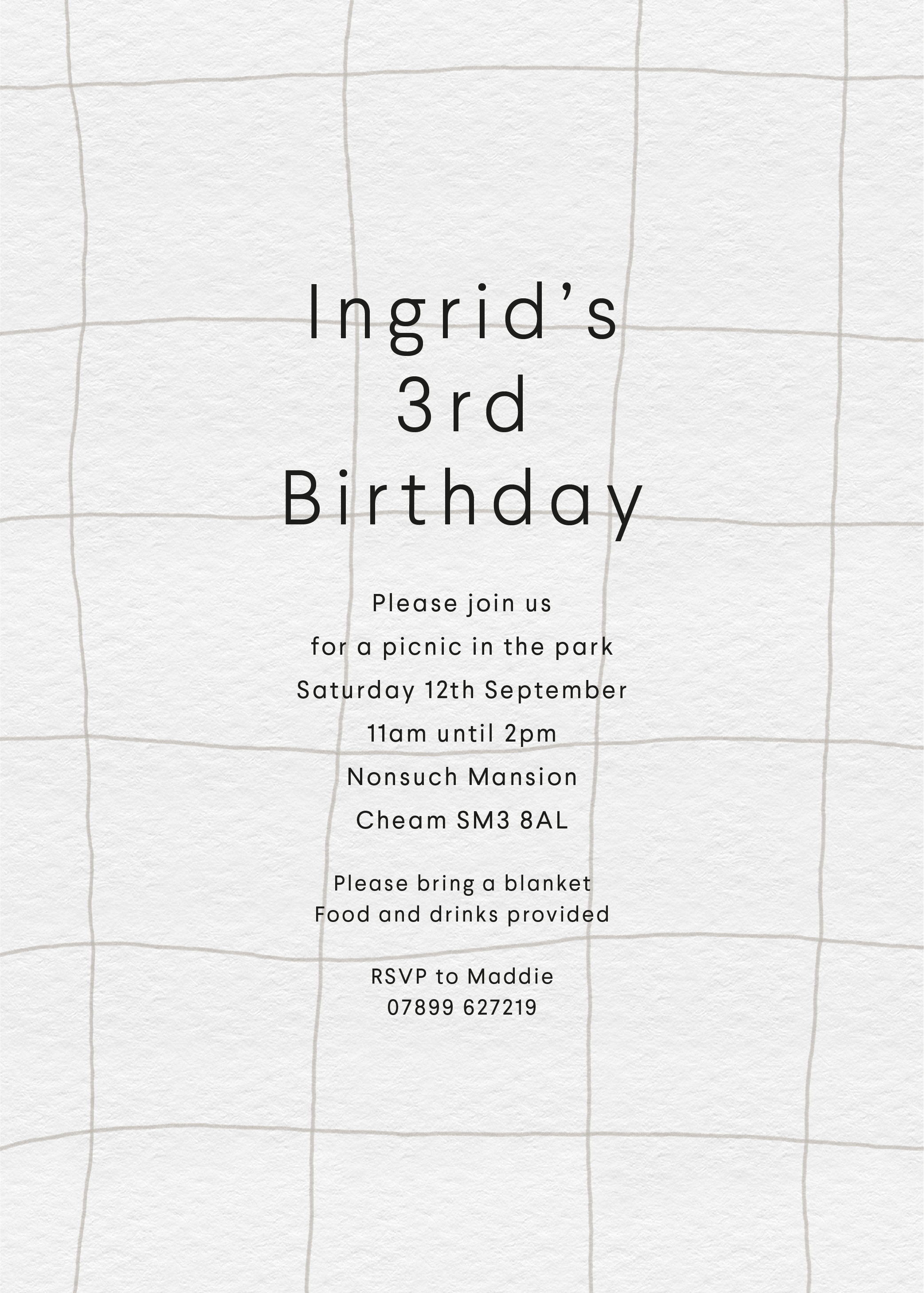 Ingrid's Grid Invite — Printed