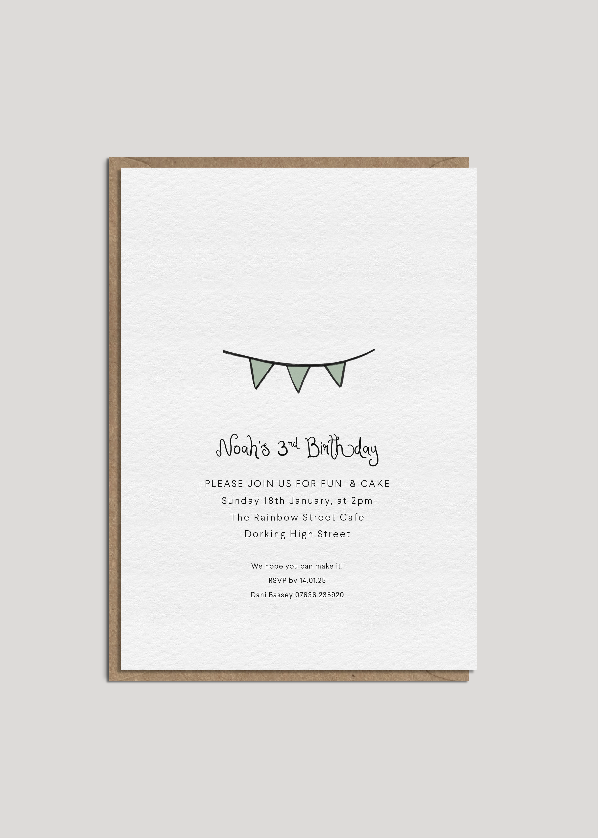 Noah's Bunting Party Invites — Printed