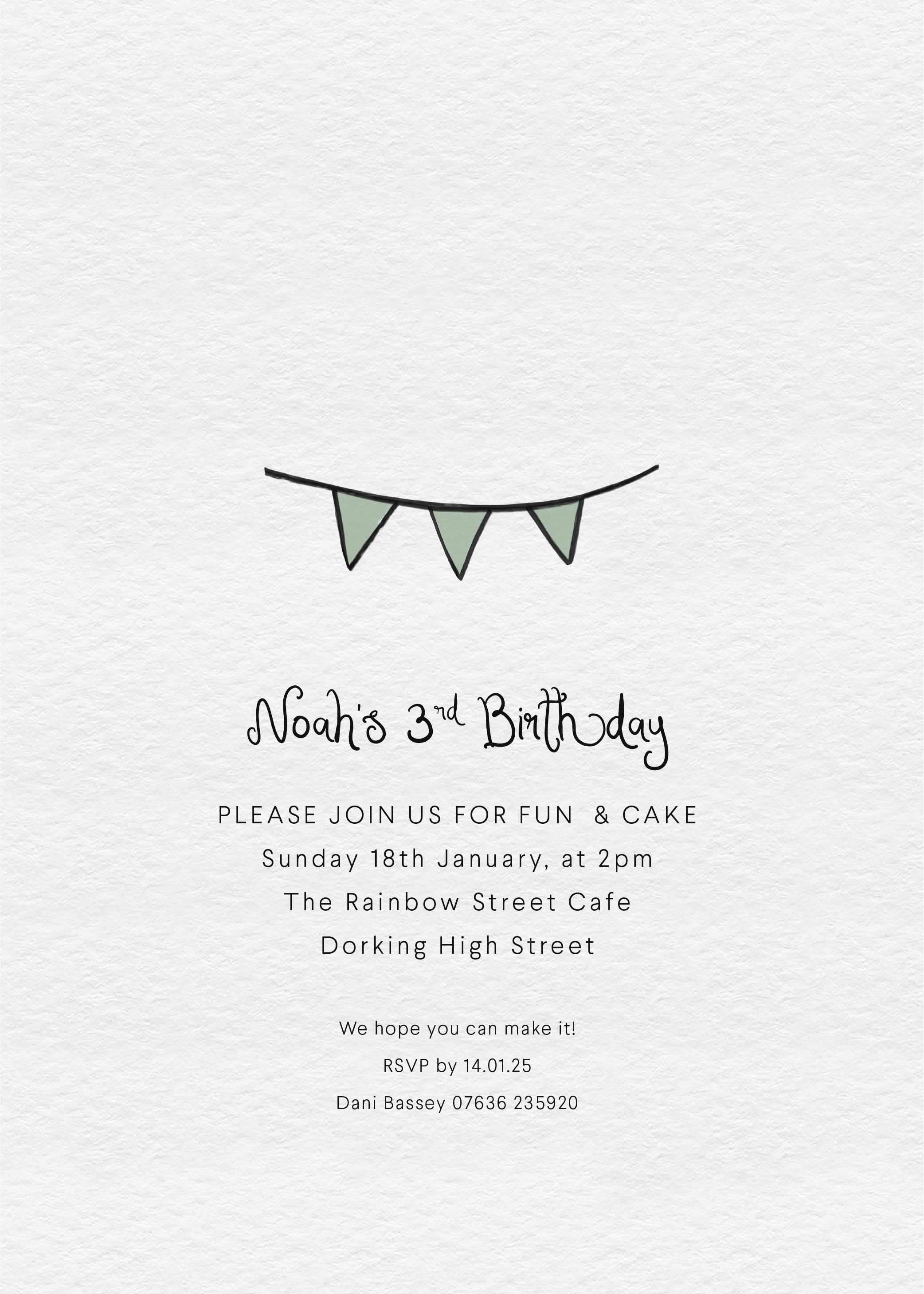 Noah's Bunting Party Invites — Printed