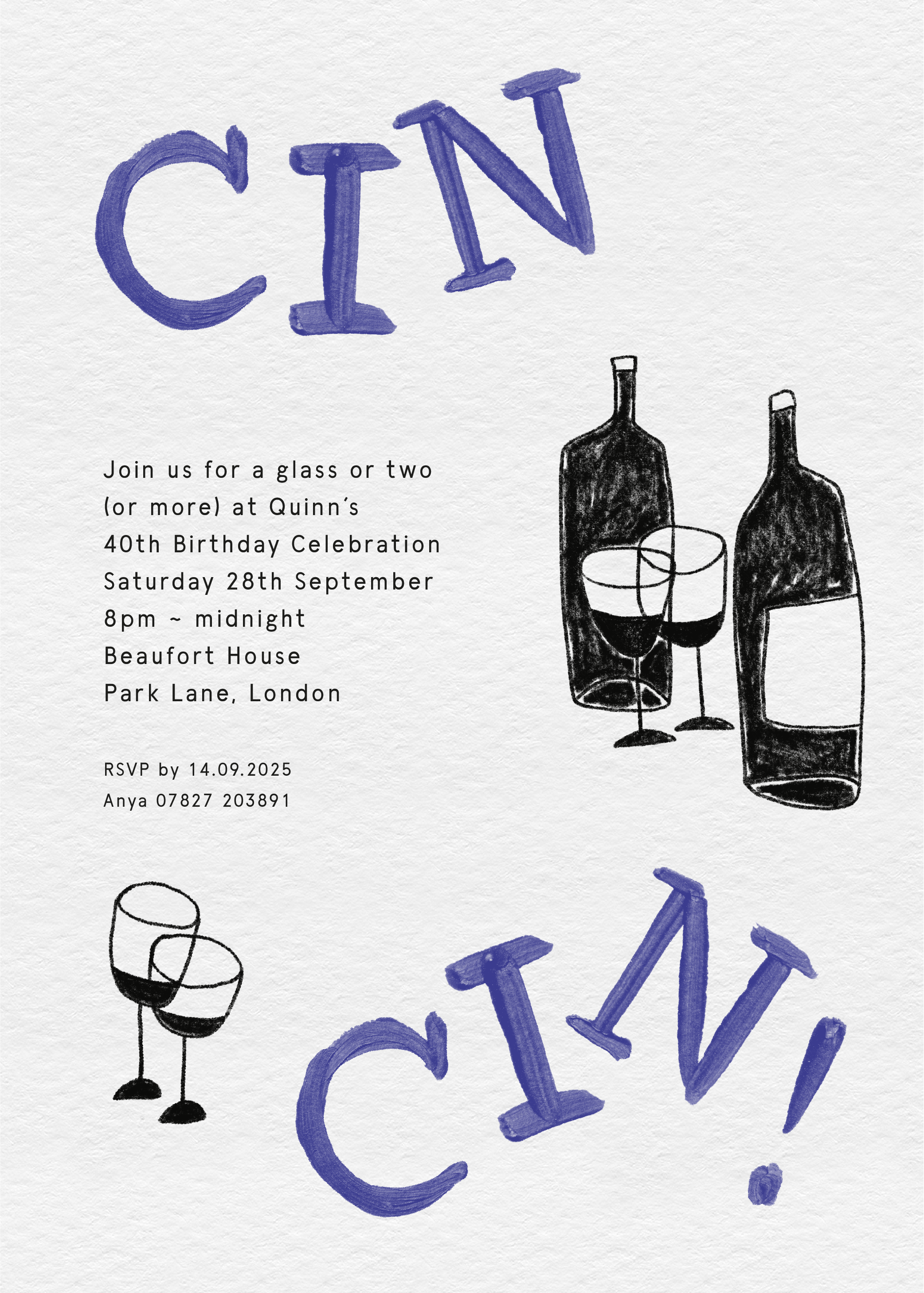 Quinn's Cin Cin Party Invites — Printed