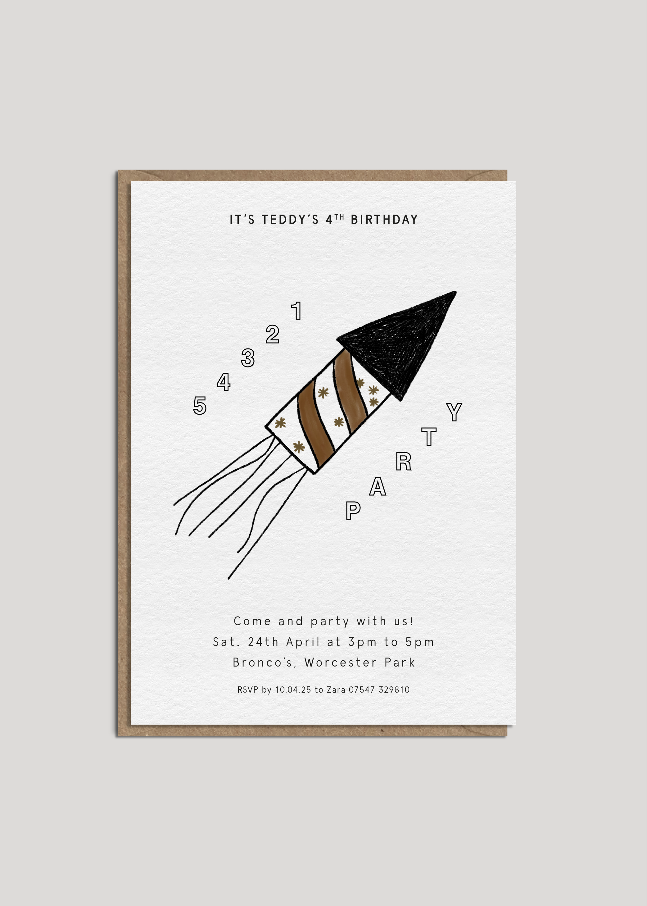 Teddy's Rocket Party Invites — Printed