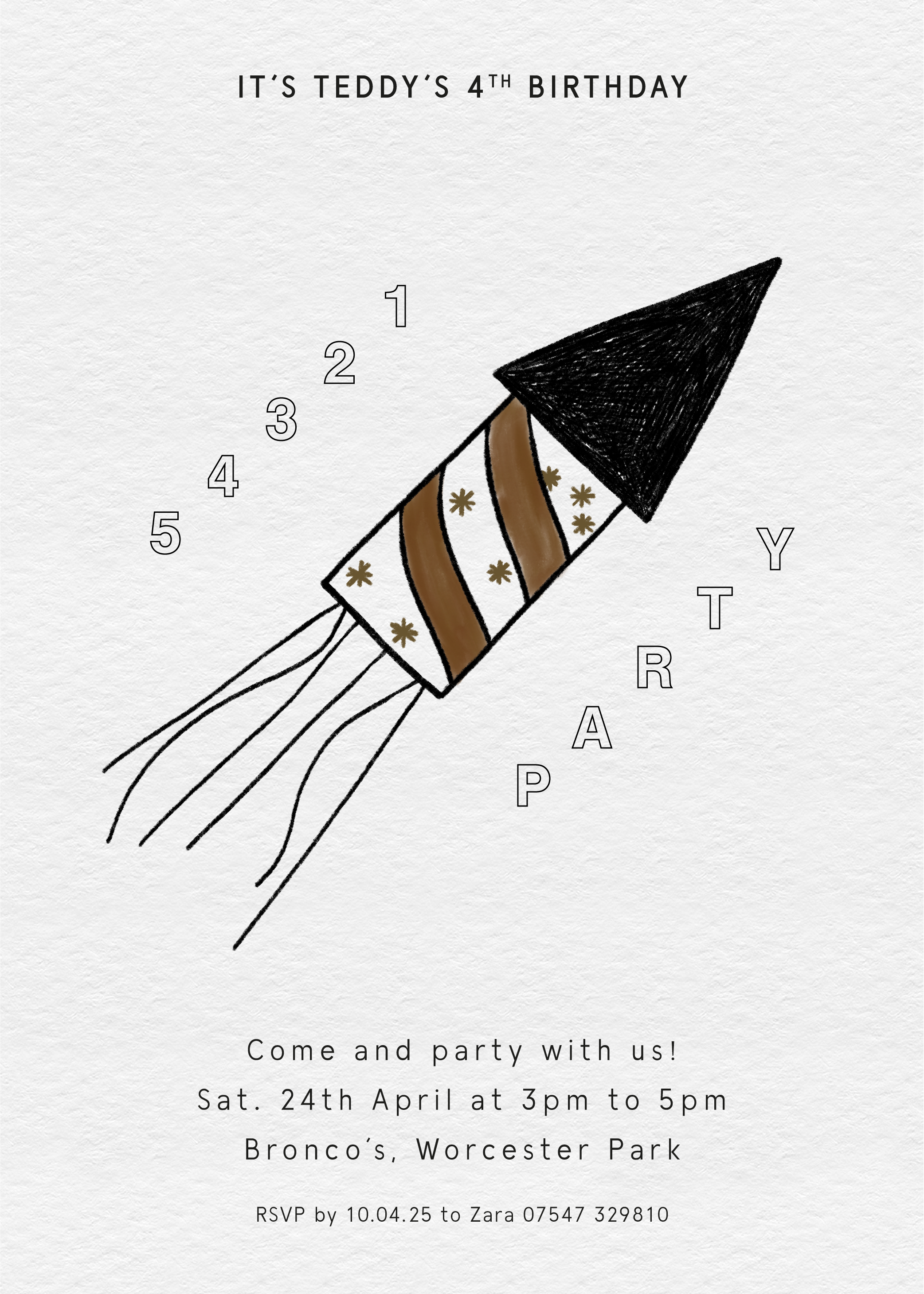 Teddy's Rocket Invite — Printed